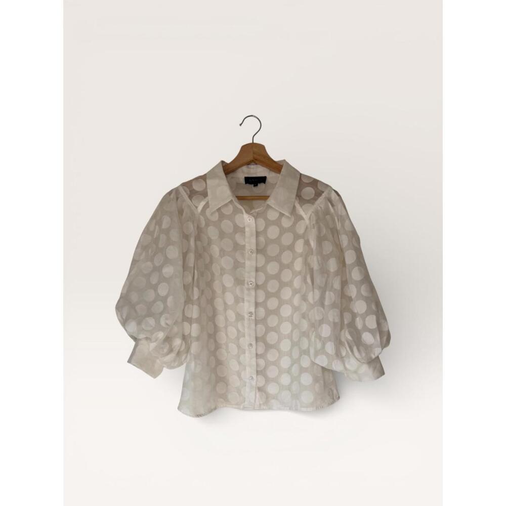 CottageCore Gracia White Sheer Polka Dot Puff Sleeve Blouse